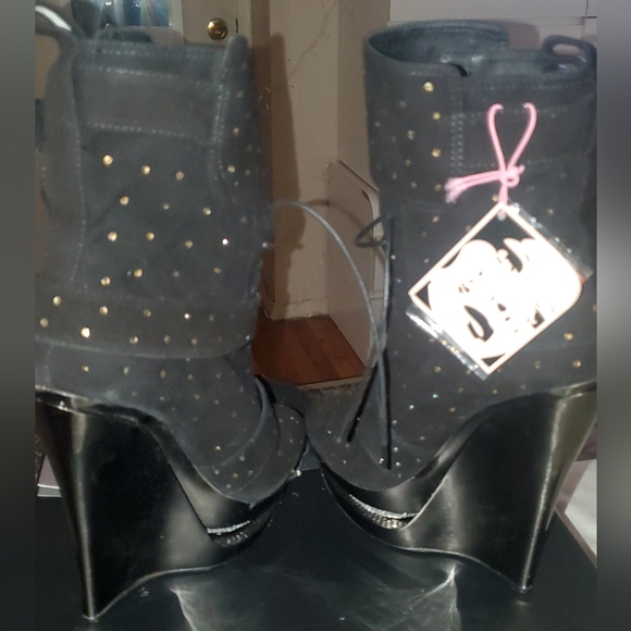 Ziginy Black Label leather rhinestone Studded Embellished Wedged Platforms sz 7 - Picture 6 of 12